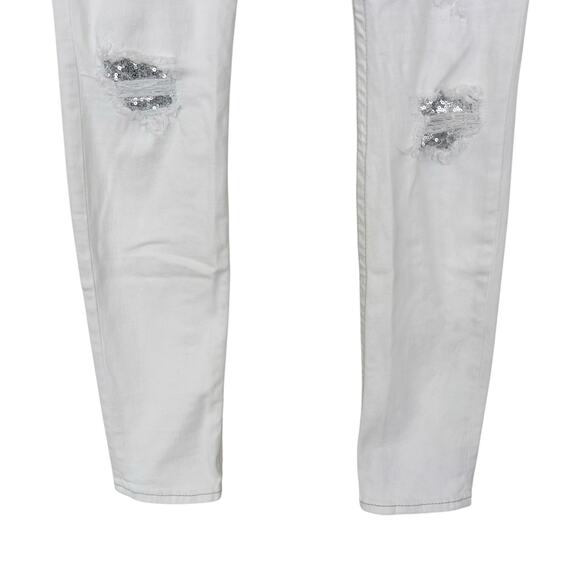 True Religion White Distressed Sequin Skinny Jeans Sz 29 - Picture 5 of 9